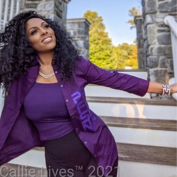 Elaine Professional Survivor: Purple Glitter Button Up Work Shirt purple black - Picture 6 of 16